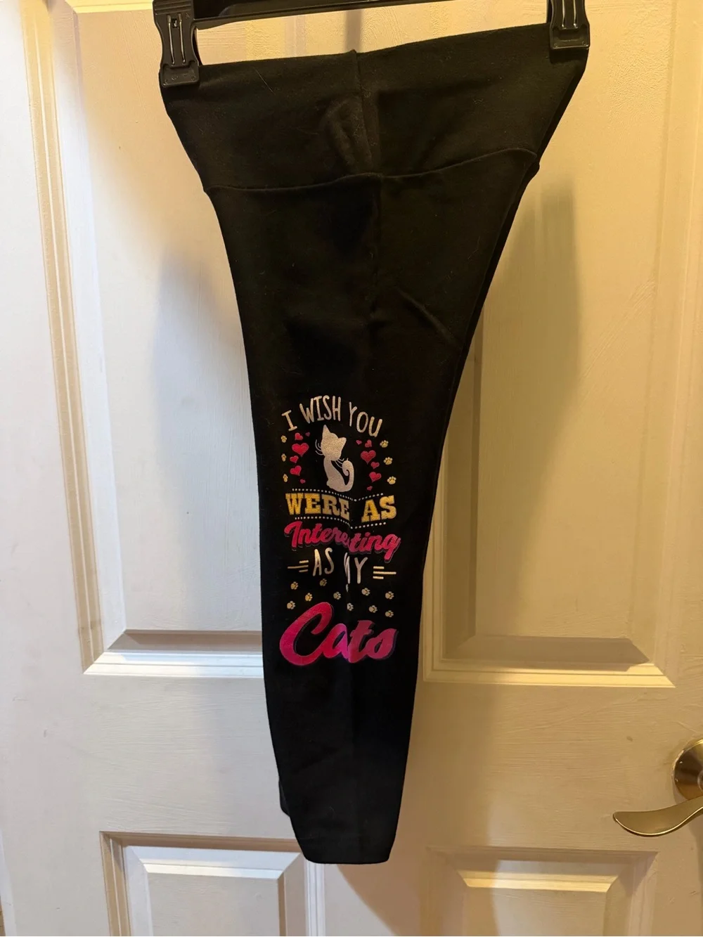 Womens Black Graphic Yoga Pants with cat graphic size small. New without tags